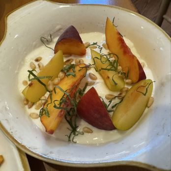 Good Neighbor - Summer refresh-- peach caprese floating in burrata. - American Near Me - Sacramento, California Good Neighbor - Summer refresh-- peach caprese floating in burrata. - American Near Me - Sacramento, California