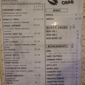 Shaking Crab - Cocktail menu - Seafood Near Me - New York, New York Shaking Crab - Cocktail menu - Seafood Near Me - New York, New York