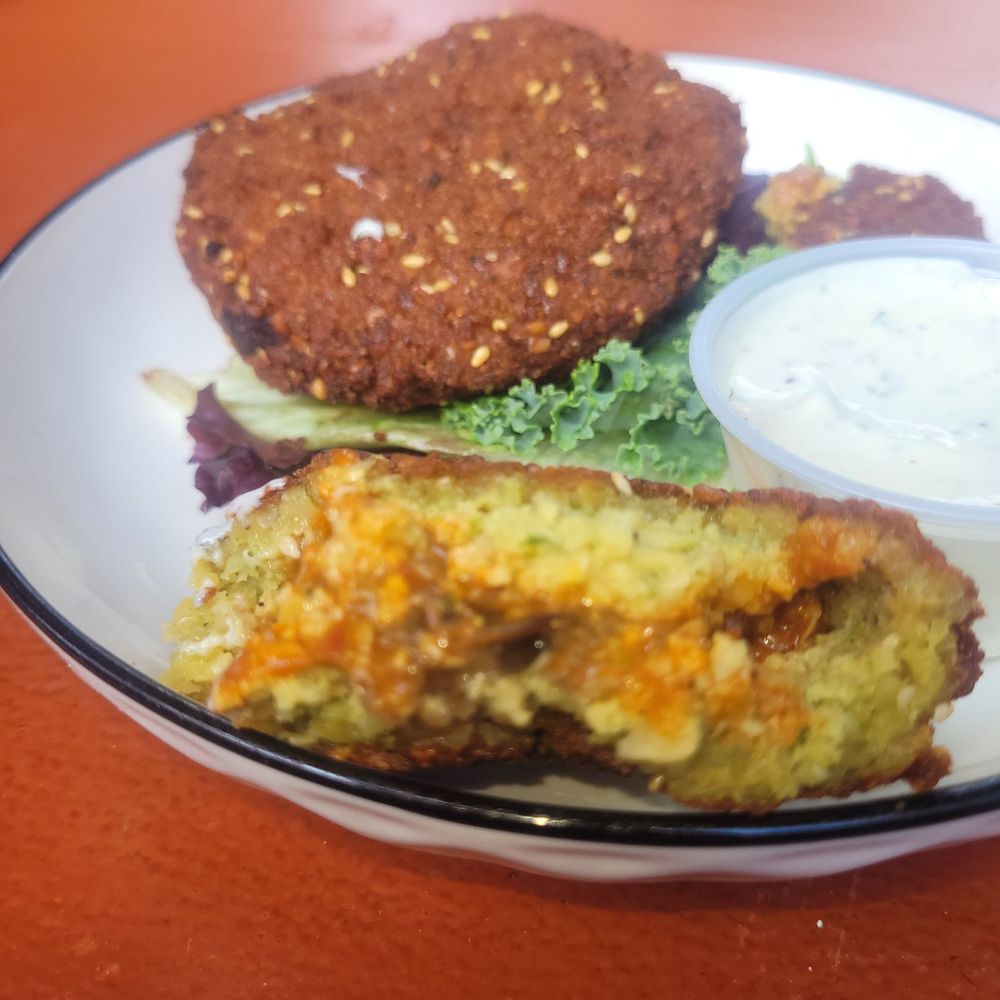 Kimo's - Eggplant and harrisa falafel. - Mediterranean Near Me - Rockaway Beach, New York Kimo's - Eggplant and harrisa falafel. - Mediterranean Near Me - Rockaway Beach, New York