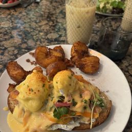 Eggs Benedict and spiked iced coffee Eggs Benedict and spiked iced coffee