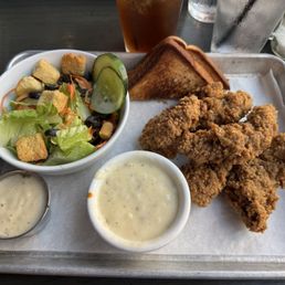 Steak fingers with house salad and toast Steak fingers with house salad and toast