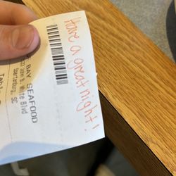 Blue Bay Seafood - They left us a nice note