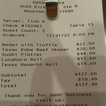 Kata Robata - Disappointing dinner for 4. - Sushi Bars Near Me - Houston, Texas Kata Robata - Disappointing dinner for 4. - Sushi Bars Near Me - Houston, Texas
