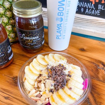 Playa Bowls - Half Pitaya and half Chai Pudding- almond joy toppings - Juice Bars & Smoothies Near Me - Metairie, Louisiana Playa Bowls - Half Pitaya and half Chai Pudding- almond joy toppings - Juice Bars & Smoothies Near Me - Metairie, Louisiana