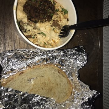 Cafe Smitten - Beef "Kabob", hummus, and what this restaurant considers to be fresh sourdough toast. - Coffee & Tea Near Me - Bakersfield, California