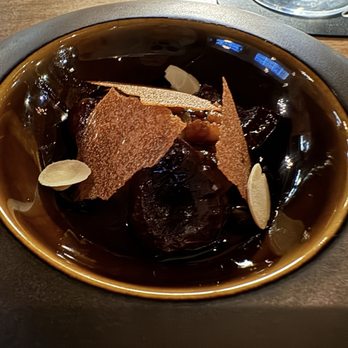 Partage - Seared foie gras, roasted cherry, amaretto tuile, cherry duck jus.Not to miss! - French Near Me - Las Vegas, Nevada Partage - Seared foie gras, roasted cherry, amaretto tuile, cherry duck jus.Not to miss! - French Near Me - Las Vegas, Nevada