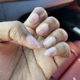 Nails messed up with residue, tips still on nails. No nail prep from Mei Nails messed up with residue, tips still on nails. No nail prep from Mei