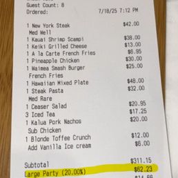 the tip that was automatically added even after we did tip. Just noticed the part about paying by card or cash. We did pay cash that night.