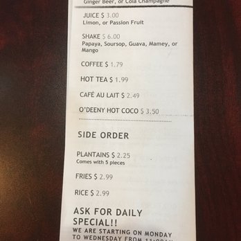O'Deeny's Caribbean Restaurant - Drinks menu 4/16/2019 - Caribbean Near Me - Florida City, Florida