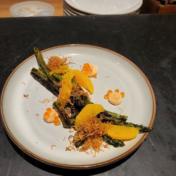 Trust - Asparagus with mandarin, salmon "mousse", salmon roe, and toasted ginger - Tapas/Small Plates Near Me - Santa Ana, California Trust - Asparagus with mandarin, salmon "mousse", salmon roe, and toasted ginger - Tapas/Small Plates Near Me - Santa Ana, California