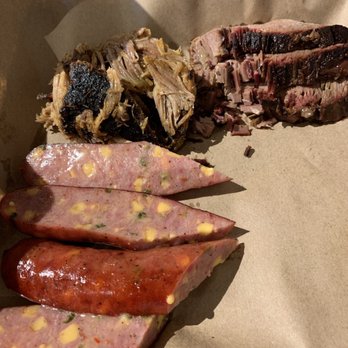 Mission BBQ - Pick 3 Brisket, Pulled Pork, Jalepano and Cheddar Sausage. - Barbeque Near Me - Greenbelt, Maryland Mission BBQ - Pick 3 Brisket, Pulled Pork, Jalepano and Cheddar Sausage. - Barbeque Near Me - Greenbelt, Maryland