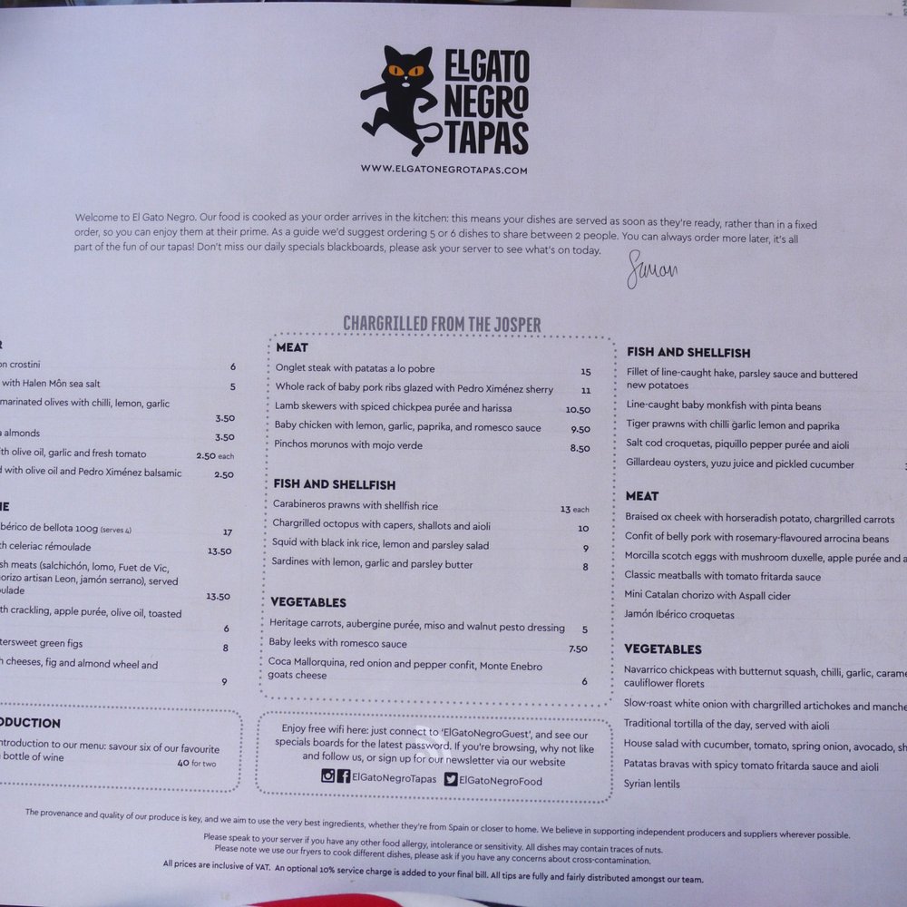 El Gato Negro - The menu - Spanish Near Me - Manchester, XGM