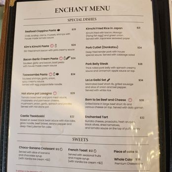 Enchant - Menu as of June 2026 - Asian Fusion Near Me - Los Angeles, California