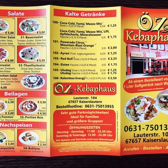 Öz Kebaphaus - Menu, front & back - Kebab Near Me - Kaiserslautern, RP
