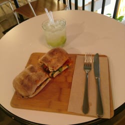 La Moka - Caipirinha and my focaccia salsiccia. Both were delicious, especially the goats cheese on the focaccia.
