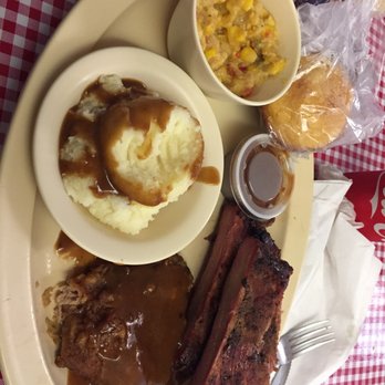 Florida's Kitchen - Bbq ribs smothered pork Shops mash potato and corn cobbler. - American Near Me - Livingston, Texas