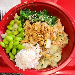 Poke Time - Poke Bowl w/ Shrimp and Salmon. Added all toppings.