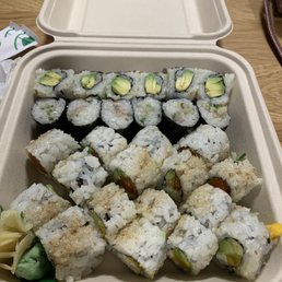 Avocado roll, negitoro roll, Alaska roll, mango California roll Avocado roll, negitoro roll, Alaska roll, mango California roll