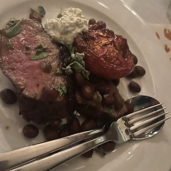 King - Sirloin chargrilled over rosemary branches with slow-cooked tomatoes, baked borlotti beans and fresh horseradish cream  ($48) - Italian Near Me - New York, New York