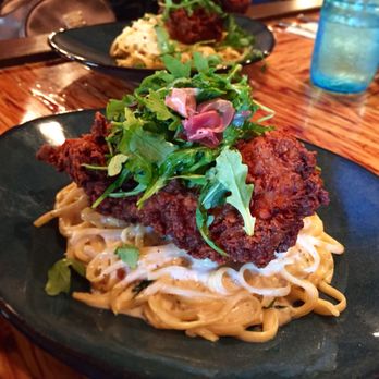 Marinade On Main - Fried chicken on Alfredo pasta...not an combination I would expect, but wonderfully surprised. - American Near Me - Ramona, California