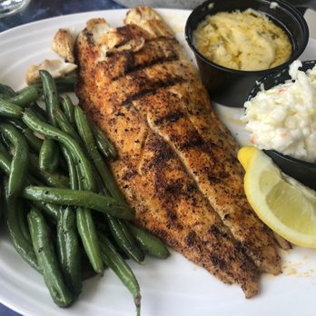 Doc's Seafood & Steaks - Grilled blackened redfish with slaw and green beans - Seafood Near Me - Corpus Christi, Texas Doc's Seafood & Steaks - Grilled blackened redfish with slaw and green beans - Seafood Near Me - Corpus Christi, Texas