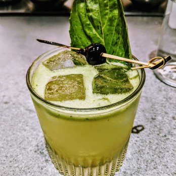 S.K.Y. - The Burning Budd - bourbon, spiced pear, smoked tea, pistachio - New American Near Me - Chicago, Illinois