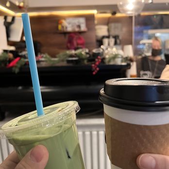 Sip + Co - Matcha Latte with regular milk (left) - Cafes Near Me - New York, New York