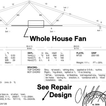 Tru-Truss Engineering - Incorrectly Installed House Fan repair by licensed Structural Engineer - Structural Engineers Near Me - San Juan Capistrano, California Tru-Truss Engineering - Incorrectly Installed House Fan repair by licensed Structural Engineer - Structural Engineers Near Me - San Juan Capistrano, California