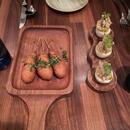 Shrimp corndogs and deviled eggs Shrimp corndogs and deviled eggs