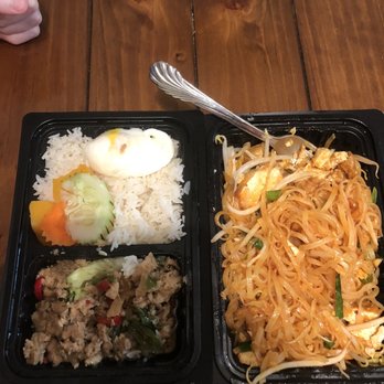 Terra Thai - Pad Thai with tofu (right) and chicken over basil rice with egg and veggies (left). DELICIOUS and well portioned, very filling! - Thai Near Me - New York, New York Terra Thai - Pad Thai with tofu (right) and chicken over basil rice with egg and veggies (left). DELICIOUS and well portioned, very filling! - Thai Near Me - New York, New York
