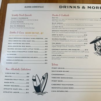 Huli Sue’s - 17Oct2025 Drinks and cocktails menu - Hawaiian Near Me - Asheville, North Carolina
