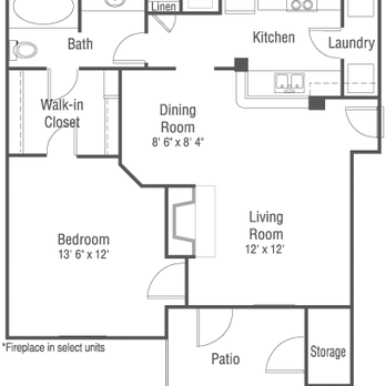 Castle Creek Apartments - Floor plan for 1 bedroom/1 bathroom - Apartments Near Me - Indianapolis, Indiana