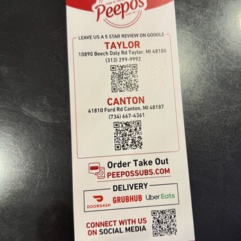 Peepo's Subs & Shawarma - Canton - Front of menu - Sandwiches Near Me - Canton, Michigan