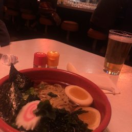 Soy Ramen and beer. Note bar scene.
