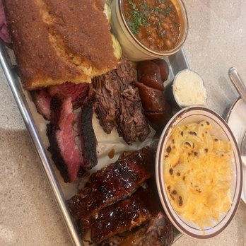 Cork and Batter Roadhouse - Sampler platter with 4oz of each meat plus 2 sides and cornbread - Cocktail Bars Near Me - Simi Valley, California Cork and Batter Roadhouse - Sampler platter with 4oz of each meat plus 2 sides and cornbread - Cocktail Bars Near Me - Simi Valley, California
