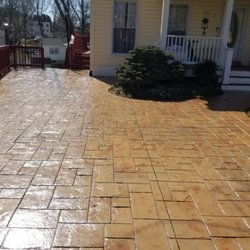 Before and After Home Improvement - New stamped colored concrete driveway