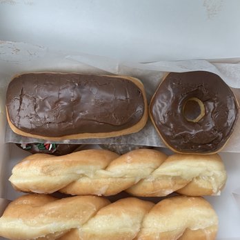 Wesley Doughnuts - Glaze twist, chocolate bar, chocolate Glaze donut - Donuts Near Me - Greenville, Texas Wesley Doughnuts - Glaze twist, chocolate bar, chocolate Glaze donut - Donuts Near Me - Greenville, Texas