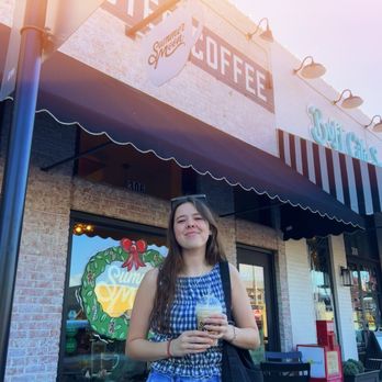 Summer Moon Coffee - me holding my latte in front of the shop! - Coffee & Tea Near Me - Celina, Texas Summer Moon Coffee - me holding my latte in front of the shop! - Coffee & Tea Near Me - Celina, Texas