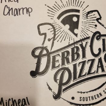Derby City - My Medium Champ pizza from Derby City Pizza with my name on the box. - Pizza Near Me - Jeffersonville, Indiana