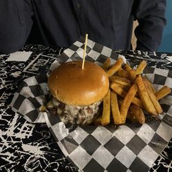 Two Guys Brewing - Drunken Blue Smashburger with Chili lime fries