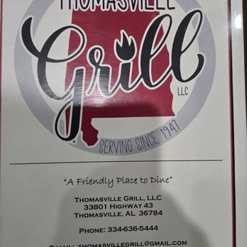 Thomasville Grill - Front of menu - Seafood Near Me - Thomasville, Alabama
