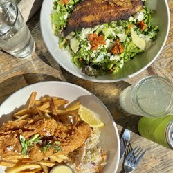 Leary's Landing Irish Pub - Simple Salad with Blackened Haddock and Fish N' Chips - Bar Harbor - Leary's Landing Irish Pub