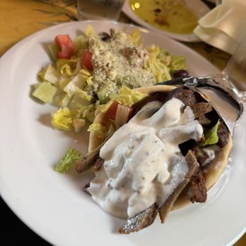 Dametra Cafe - Gyro $ 20.95 lots of meat in cream cheese with side salad - Greek Near Me - Carmel-By-The-Sea, California