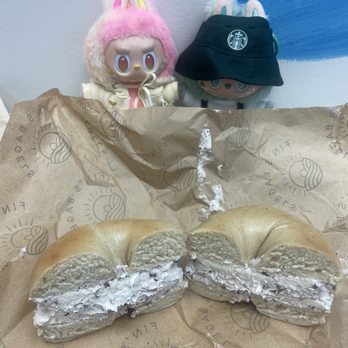 Fin’s Bagels - plain bagel with olive cream cheese - Bagels Near Me - Honolulu, Hawaii