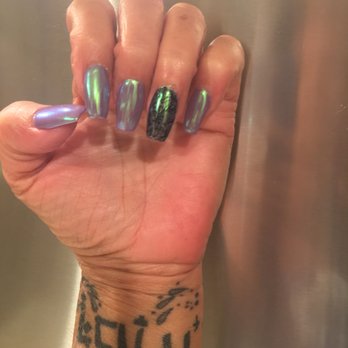 Golden Nail Spa - Lilac gel, hologram overlay, tattooed ring finger - Nail Salons Near Me - Tucson, Arizona Golden Nail Spa - Lilac gel, hologram overlay, tattooed ring finger - Nail Salons Near Me - Tucson, Arizona