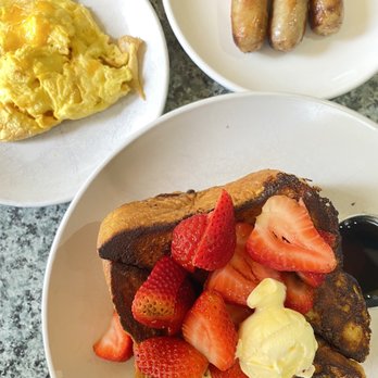 Sara's Kitchen - Strawberry Stuffed French Toast Jumbo Sausage Links & Scrambled Eggs W/Cheese - Breakfast & Brunch Near Me - Palm Beach Gardens, Florida Sara's Kitchen - Strawberry Stuffed French Toast Jumbo Sausage Links & Scrambled Eggs W/Cheese - Breakfast & Brunch Near Me - Palm Beach Gardens, Florida