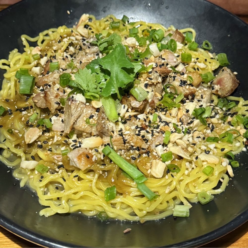 Ama - Dan Dan Mazeman (noodles with pork and veggies in a peanut sauce) - Cocktail Bars Near Me - Hanalei, Hawaii Ama - Dan Dan Mazeman (noodles with pork and veggies in a peanut sauce) - Cocktail Bars Near Me - Hanalei, Hawaii