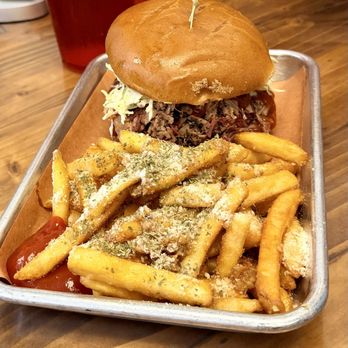 Whiskey Smoke 808 - Pulled pork sandwich and Parmesan garlic fries - Barbeque Near Me - Kaneohe, Hawaii Whiskey Smoke 808 - Pulled pork sandwich and Parmesan garlic fries - Barbeque Near Me - Kaneohe, Hawaii
