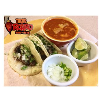 Tacos El Rorro - Mini menudo con tres de barbacoa con cebolla y cilantro - Mexican Near Me - Brownsville, Texas Tacos El Rorro - Mini menudo con tres de barbacoa con cebolla y cilantro - Mexican Near Me - Brownsville, Texas