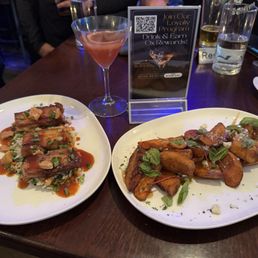 Mmmmnm Braised Pork Belly and Roasted Side Sweet Potato Wedge and pomegranate martini w/ Greater Lynn Chamber BYT Poker Pub Crawl.